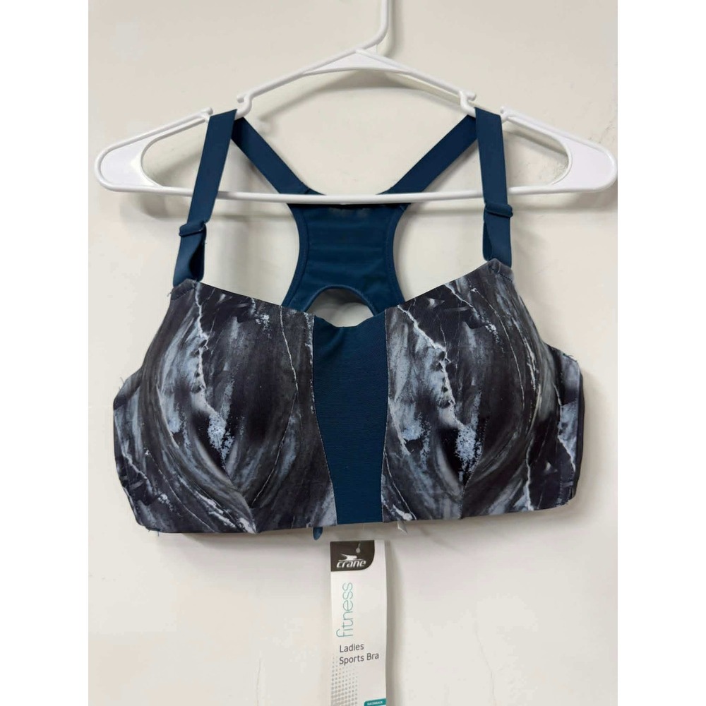 New Crane Fitness Womens Small Blue Marble Racerback Sports Bra Medium Impact‎